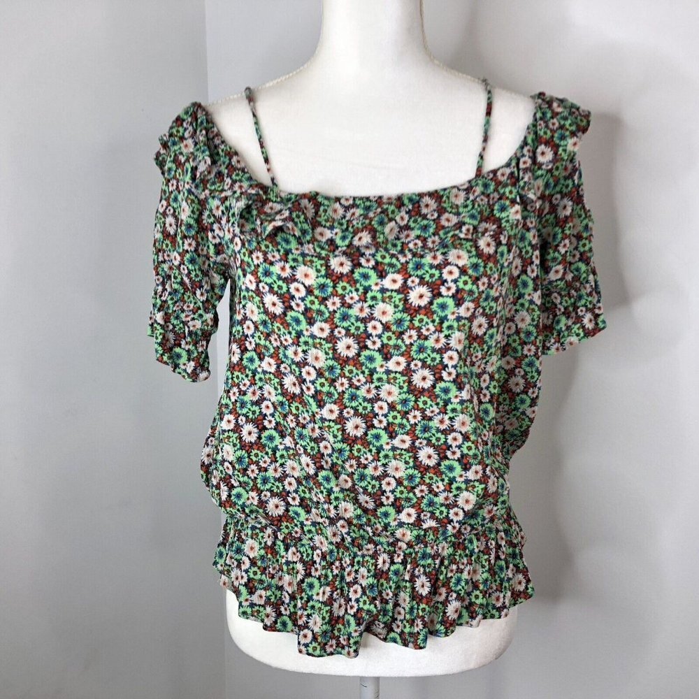 Zara Womens Top Size Medium Floral Print Shoulder Straps Elastic At Waist